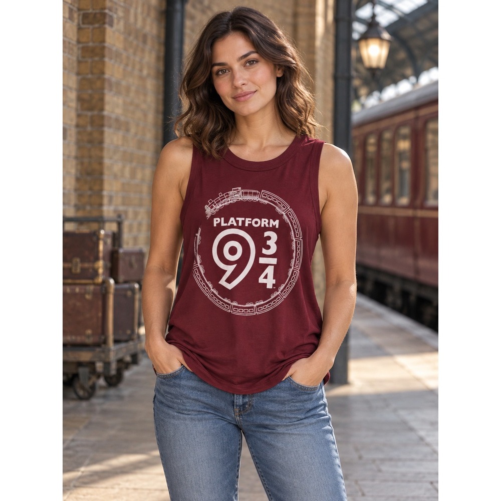 Harry Potter Platform 9 3/4 Tank Top Women Size M Burgundy Graphic Comic Con
